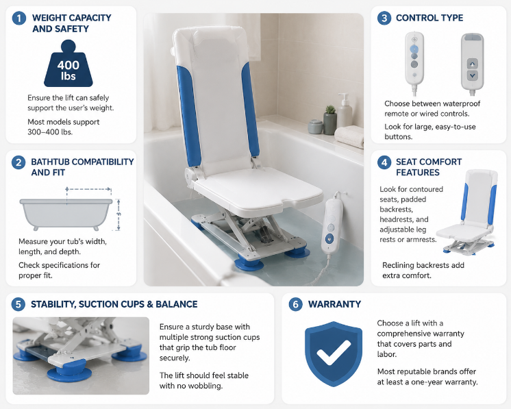 factors of choosing the right bath lift fatores para escolher o elevador de banho certo
