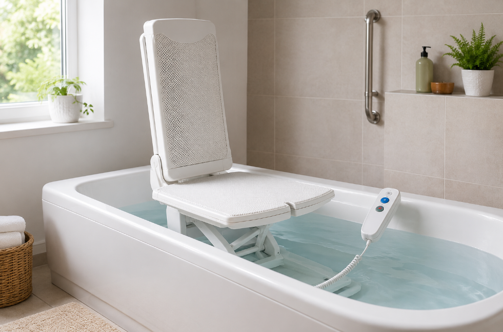 Electric bath lift in the bathtub Elevador elétrico de banho na banheira