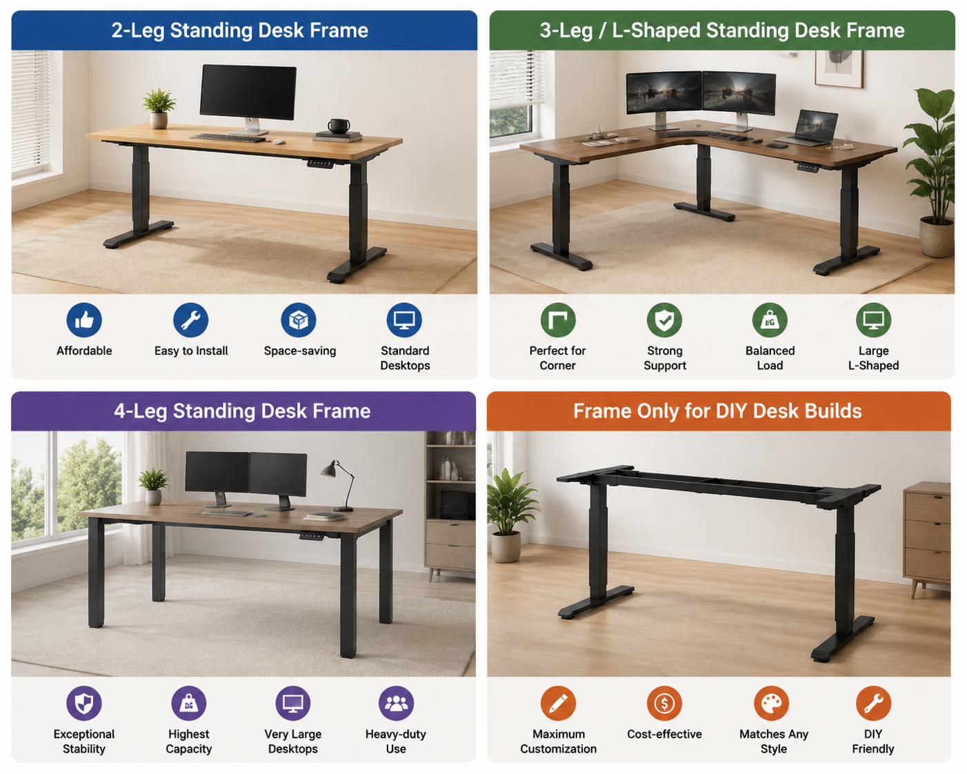 Diferentes tipos de estrutura de mesa vertical